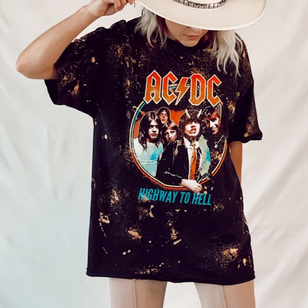 American Classics ACDC Bleached Oversized T Shirt Size XL